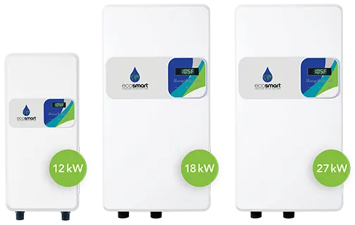 Ecosmart Element Tankless Electric Water Heater - Models shown are 12kW, 18kW, 27kW